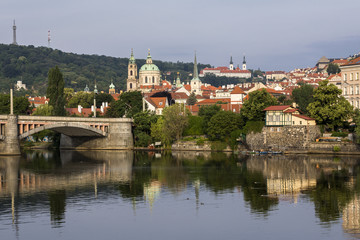 Fototapeta na wymiar Panoramic view of the historic center of Prague and Vltava river