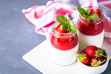 Panna cotta with strawberry.