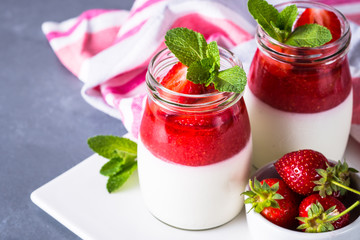 Panna cotta with strawberry.