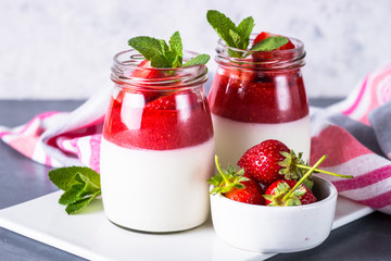 Panna cotta with strawberry.