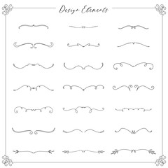 Obraz premium Collection of beautiful flourishes calligraphic ornaments and dividers. Decor of design elements, decorations for postcard, banners, dividers. Vector illustration template.
