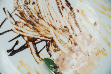 dirty plate. chocolate texture. delicious desert