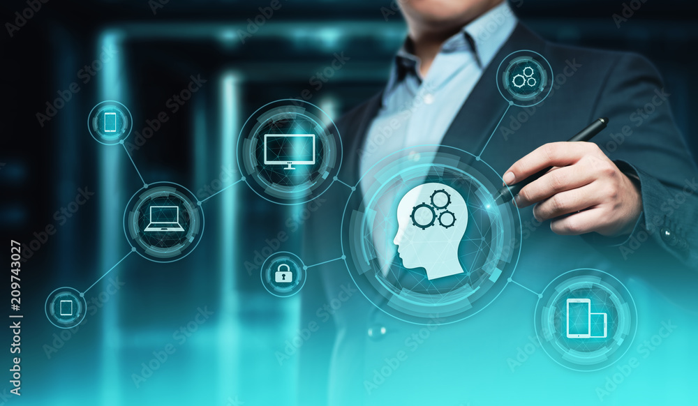 Aufkleber artificial intelligence machine learning business internet technology concept