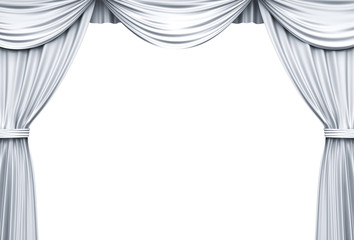 White Stage Curtains isolated over white background . 3D rendering.