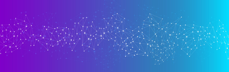 Blue global communication banner with network.