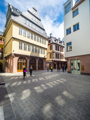 Die neue Altstadt von Frankfurt am Römer, mit dem Hühnermarkrt, dem Haus zur goldenen Waage, dem Roten Haus und dem Krönungsweg, Frankfurt am Main, Hessen, Deutschland