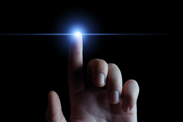 Businessman pressing button. Innovation technology internet business concept. Space for text