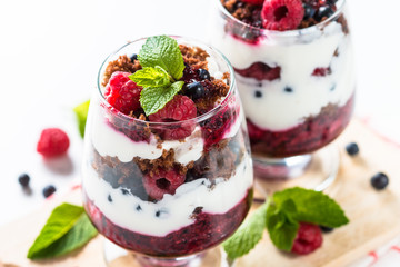 Layered dessert in a jar.
