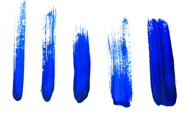 Set of blue acrylic brushstrokes. Design element