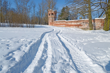 Traces of the car in the snow.