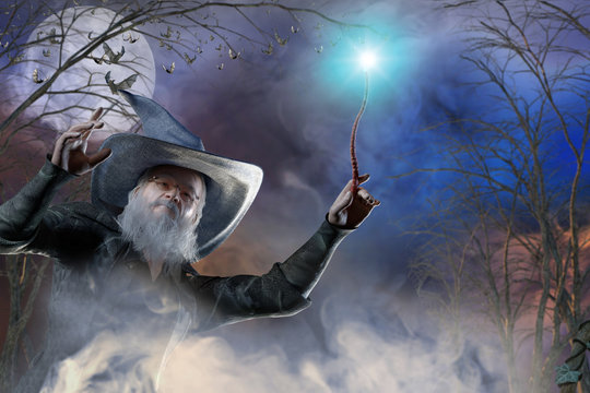 3D Illustration of an elderly the wizard