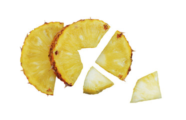 Pineapple slices on white background.