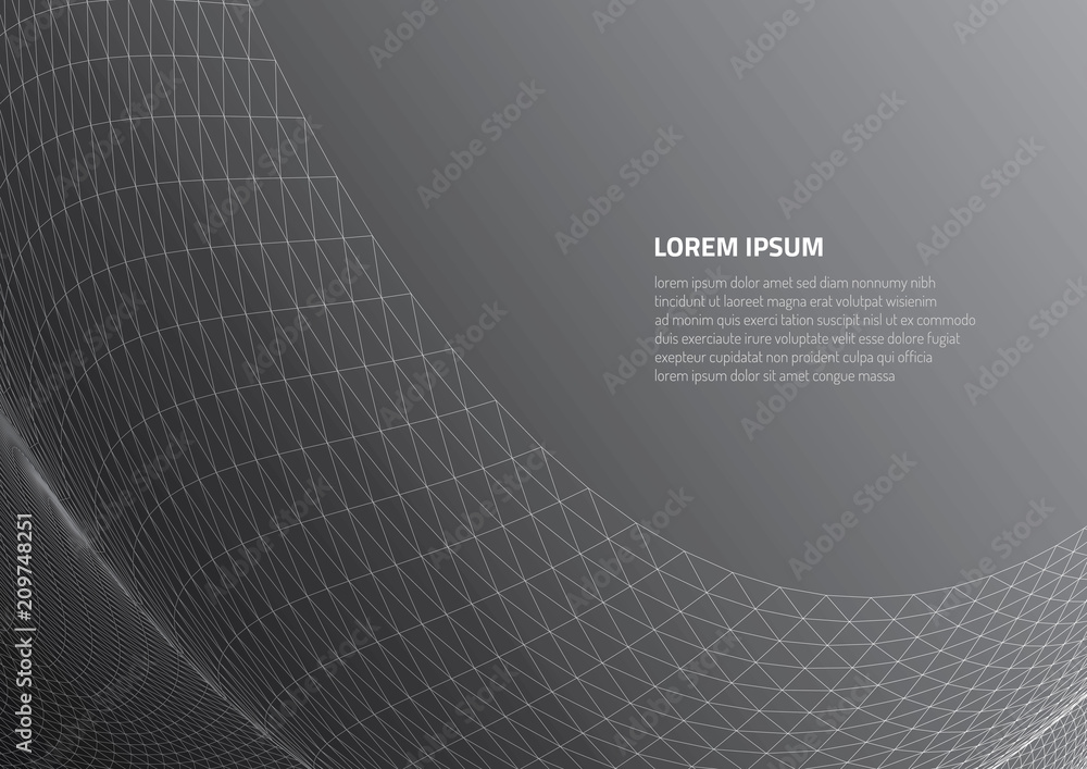 Poster abstract 3d surface. distortion of space and matter. modern technology for designing volume objects.