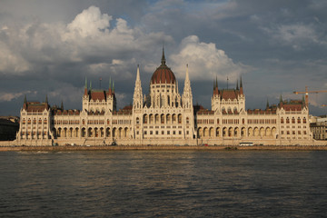 Fototapeta na wymiar The Hungarian Parliament Building on the bank of Danube river in Budapest