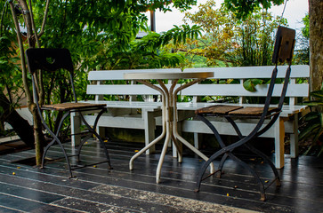 Old wooden chairs in the aisles