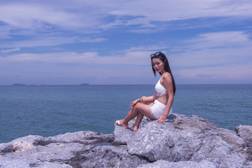 Asia  beautiful Young woman on the beach