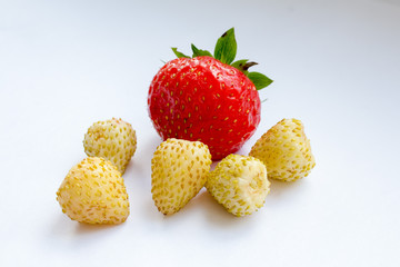 Red and white strawberries closeup