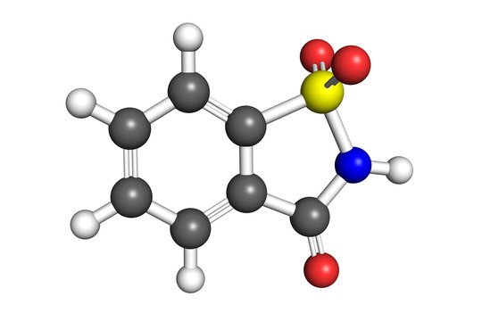 Saccharin molecule, ball-and-stick model
