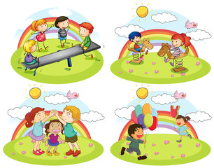 Obraz na płótnie Canvas A Set of Kids Playing at Playground