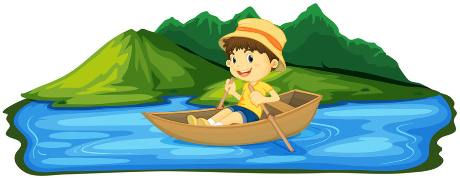 A Boy Paddling Boat