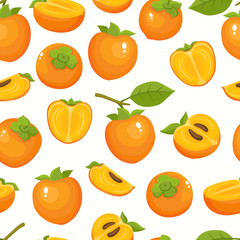 Vector pattern with cartoon persimmon isolated on white.