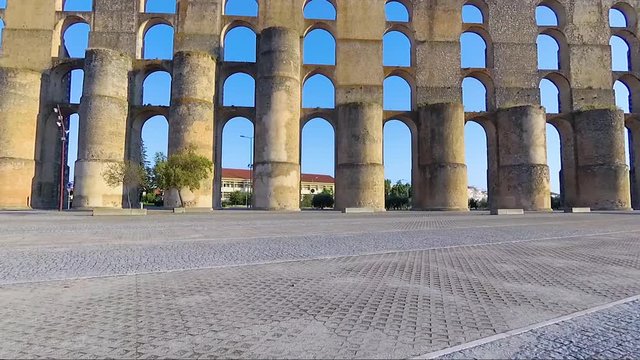 Amoreira Aqueduct in the town of Elvas. Alentejo Region. Portugal