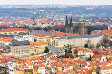 Fototapeta premium Old city buildings from above in a cloudy day.