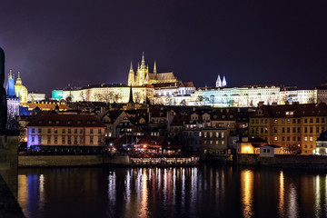 Prague Castle and Charles Bridge at night