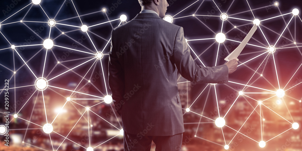 Poster concept of modern business networking that connect and cooperate