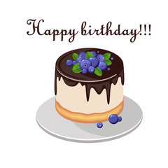 Cake with fresh berries and chocolate isolated on white background. Vector illustration