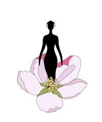 Young woman girl in long dress with ethnic patterns. wreath of flowers