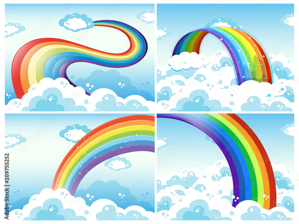 Canvas Prints a set of rainbow and cloud