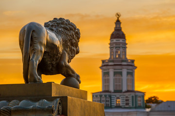 Stone lion at the Admiralteiskaya embankment in St. Petersburg