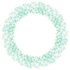 Wreath of wild flowers with leaves. A floral round frame with a place for your text. Suitable for greeting cards, wedding invitations, promotional leaflets.