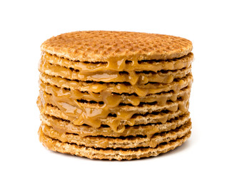 Dutch waffles with caramel on a white, isolated.