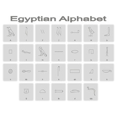 Set of monochrome icons with Egyptian Hieroglyphic Alphabet for your design