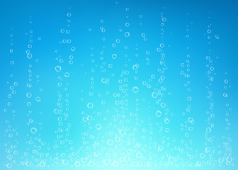 Naklejka na ściany i meble Undersea blue fizzing air, water or oxygen bubbles vector texture.
