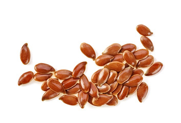 Dried flax seeds on white isolated on white background