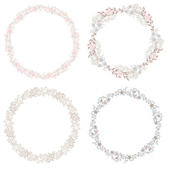 Set of wreath of wild flowers with leaves. A floral round frame with a place for your text.