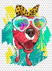 Poster Graffiti Dog vector portrait. Fashion t-shirt. Fun image. Cool graffiti.