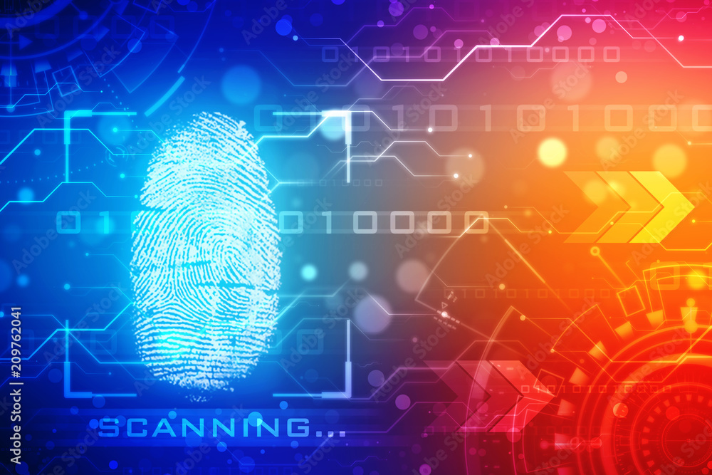 Poster security concept: fingerprint scanning on digital screen. cyber security concept. 3d render