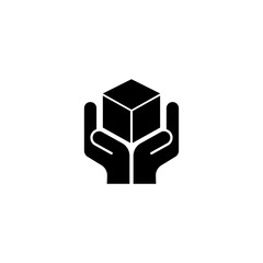 Logistics, Hand Holding Parcel. Flat Vector Icon illustration. Simple black symbol on white background. Logistics, Hand Holding Parcel sign design template for web and mobile UI element