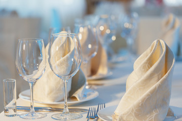 Table arrangement in restaurant. Wedding design