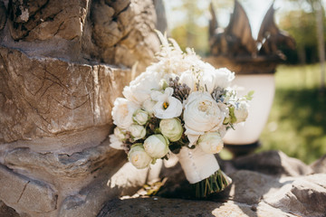 Spring wedding bouquet with white roses