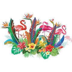 Composition from Flowers and Flamingoes