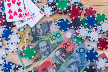Card combination on australian dollars with casino chips