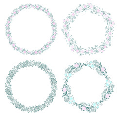 Set of wreath of wild flowers with leaves. A floral round frame with a place for your text.