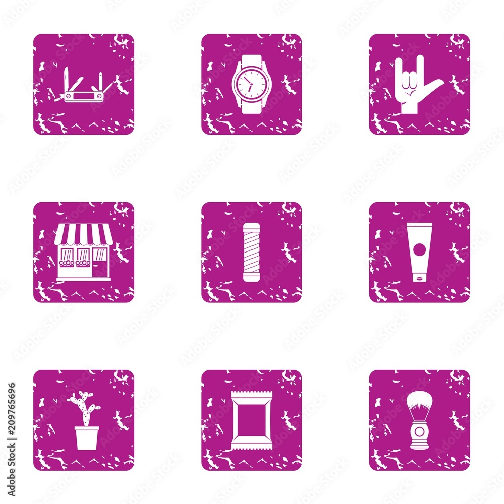 Poster total shop icons set. grunge set of 9 total shop vector icons for web isolated on white background