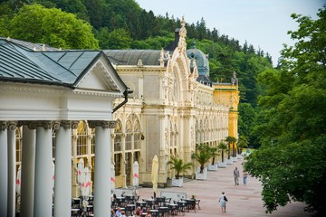 Main colonnade in Marianske Lazne (Marienbad) - great famous Bohemian spa town in the west part of...