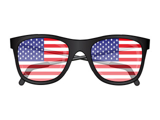 Fototapeta na wymiar sunglasses with American flag reflection. On white background. realistic style. vector illustration.
